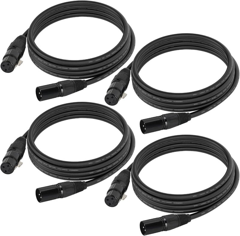 Gruolin 10ft DMX Cable, 4 Pack 3m DMX Light Cables DMX Wires, 3-Pin XLR Male to Female Stage Signal Cable with Metal Connectors for DMX512 Stage & DJ Lighting fixtures - Image 1